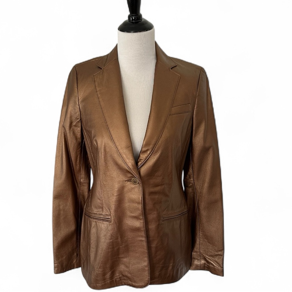 Laundry By Shelli Segal Bronze Leather Jacket Sz 4 New Copper Western Vintage